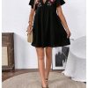 Women's Summer Dress Floral Embroidery V Neck Short Sleeve Ruffle Hem Babydoll Flowy Loose Mini Dresses