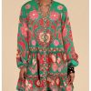 Women's Floral Print Summer Short Dresses Boho Beach Long Sleeve Button Down Flowy Smock Dress