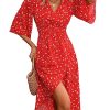 Women's Half Sleeve Floral Print Wrap Dress Boho V Neck Flowy A Line Midi Dresses