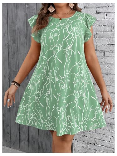 Women's Plus Size Summer Dress Graphic Print Ruffle Cap Sleeve Loose Short Dresses