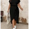 Women's Plus Size Wrap Long Dress Dolman Sleeve Crew Neck Belted Casual Dresses