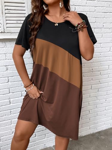 Women's Plus Size Dress Color Block Short Sleeve T Shirt Dress Casual Summer Dresses
