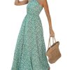 Women's Maxi Dress Ditsy Floral Halter Sleeveless A Line High WAIS Summer Casual Dress