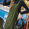 Casual Dresses for Women Square Neck Button Front Sleeveless Pockets A Line Mini Overall Dress