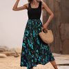 Women's Scoop Neck Button Front Tank Dress Sleeveless Floral Print Mini Dresses