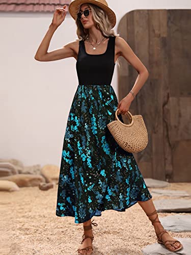 Women's Scoop Neck Button Front Tank Dress Sleeveless Floral Print Mini Dresses