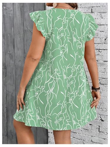 Women's Plus Size Summer Dress Graphic Print Ruffle Cap Sleeve Loose Short Dresses