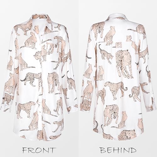 Dress Button Down Shirt Dress Long Sleeve Blouse Top Leopard Print