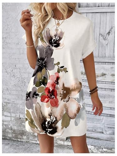 Women's Floral Print Mini Dresses Dolman Short Sleeve Crewneck Summer Vacation Dress