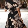 Women's Floral Print Short Sleeve V Neck Dress Casual Summer Lace Trim A Line Short Dresses