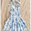 Women's Sundresses Boho Halter V Neck Backless Ruffle Flowy Summer Beach Mini Dress