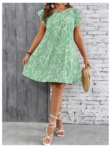 Women's Plus Size Summer Dress Graphic Print Ruffle Cap Sleeve Loose Short Dresses