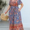 Women's Plus Size Summer Dress V Neck Short Ruffle Sleeves Flowy X Line Maxi Dress Wide Belt