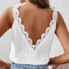 Women's Contrast Lace Backless Tank Top V Neck Sleeveless Shirts Top
