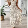 Women's Summer Maxi Dress V Neck Bow Tie Cutout Boho Vacation Ruffle Long Dresses
