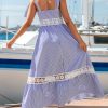 Women's Summer Dresses Sleeveless Straps Striped Casual Lace A Line Long Formal Maxi Dress