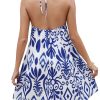 Women's Floral Print Halter Mini Dress Tie Backless Sleeveless Flowy Dresses