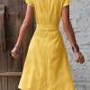 Women's Sleeveless Ruffle Trim V Neck Wrap Dress Button Front A Line Knee Length Dresses