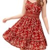 Girl's Floral Print Ruffle Hem Sleeveless Summer Cami Dresses