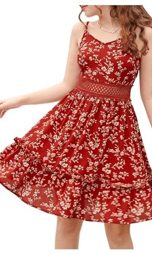 Girl's Floral Print Ruffle Hem Sleeveless Summer Cami Dresses