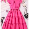 Girl's Ruffle Trim Dress High Waist A Line Casual Party Dress with Belt