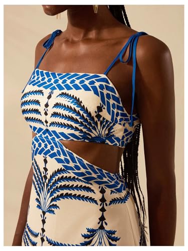 Women's Summer Maxi Dress Boho Print Tie Shoulder Spaghetti Strap Cut Out Tie Back Cami Dresses Sundress