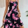 Women's Boho Floral Print Scoop Neck Tank Dress Summer Ruffle A Line Knee Length Dresses