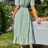Dress for Women Maxi Dresses Off Shoulder Ditsy Floral Print Short Sleeve Frill A Line Dress