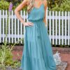 Women's Summer Dresses Casual V Neck Elastic Waist Maxi Tiered Dress with Pockets