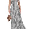 Women's Backless Halter Neck Dress Spaghetti Strap Tie Dress Smocked Waist Flounce Hem Maxi Dresses
