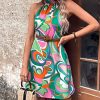 Women's Floral Print Tunic Dress Criss Cross Sleeveless Halter Summer Short Dresses