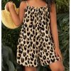 Girl's Leopard Print Wide Leg Romper Spaghetti Strap Loose Summer Short Jumpsuit