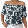 Women's Off The Shoulder Ruffle Short Sleeve Floral Print Summer Blouse Tops