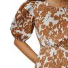 Women's Boho Floral Puff Sleeve Cut Out Dress Tie Back A Line Midi Dresses