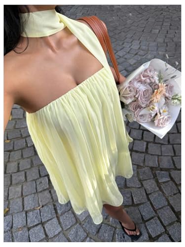 Women's Y2k Tube Mini Dress Sleeveless Party Beach Summer Flowy Sundresses with Scarf