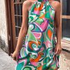 Women's Floral Print Tunic Dress Criss Cross Sleeveless Halter Summer Short Dresses