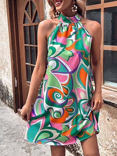 Women's Floral Print Tunic Dress Criss Cross Sleeveless Halter Summer Short Dresses