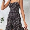 Women's Boho Floral Print Tie Shoulder Cami Mini Dress A Line Ruffle Hem Short Dresses
