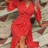 Women's Half Sleeve Floral Print Wrap Dress Boho V Neck Flowy A Line Midi Dresses